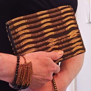 Beautiful vintage clutch, black with gold thread evening bag